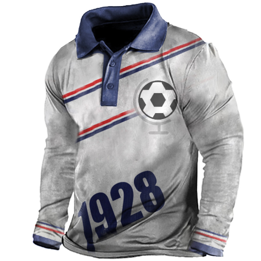 

Men's Vintage World Cup Print Tactical Long Sleeve Polo T-shirt