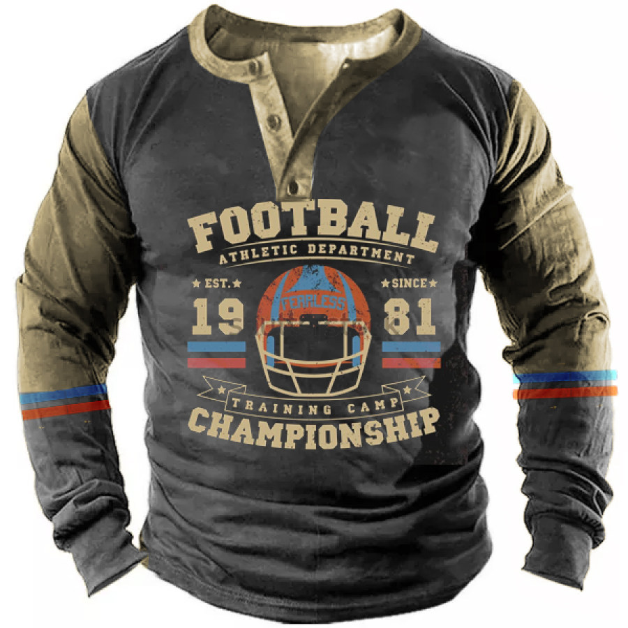 

Men's Vintage World Cup Football Print Henley Long Sleeve T-Shirt