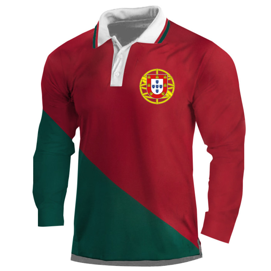 

Men's Portugal Soccer Polo Long Sleeve T-Shirt