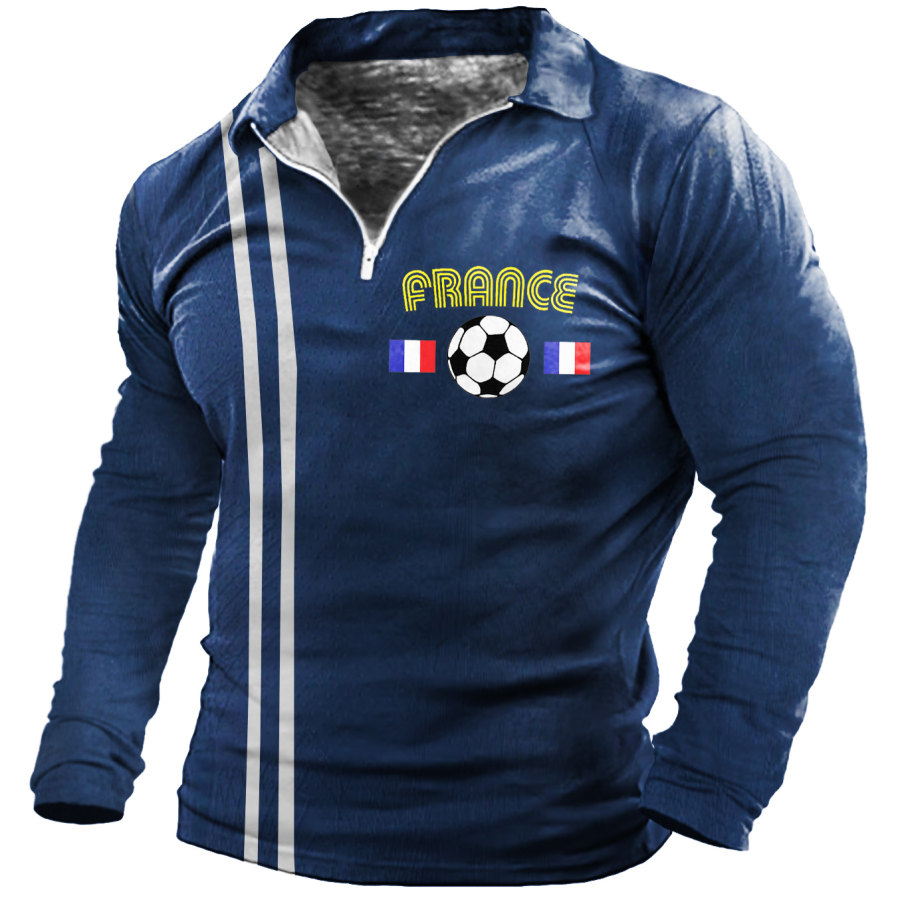 

Men's France Soccer Zip Polo Long Sleeve T-Shirt