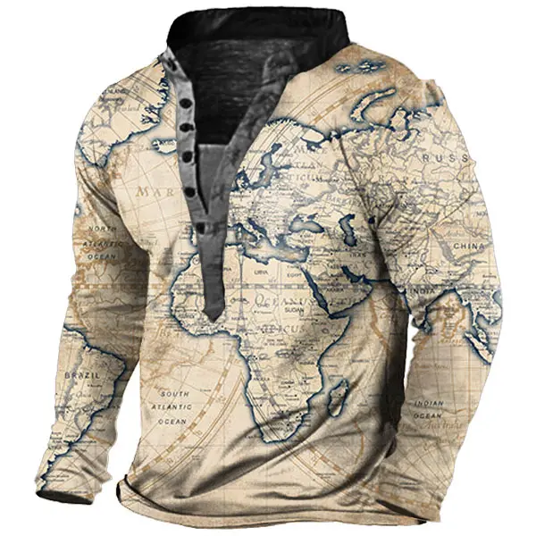 Men's Outdoor Map Henley Shirt - Blaroken.com 