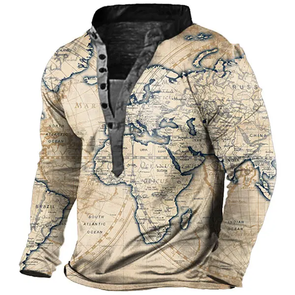 Men's Outdoor Map Henley Shirt - Honeylop.chimpone.com 