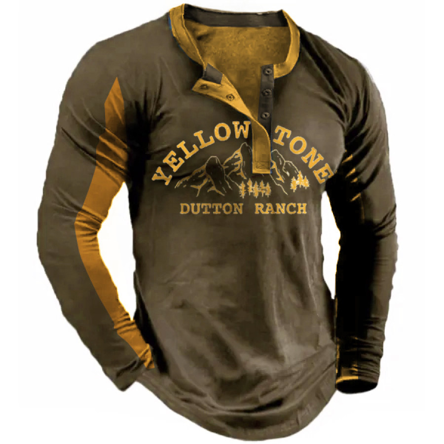 

Men's Outdoor Yellowstone Print Tactical Henley T-Shirt