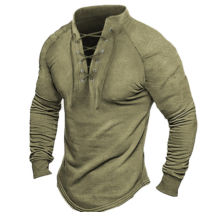 

Men's Outdoor Tactical Lace-Up Stand Collar T-Shirt