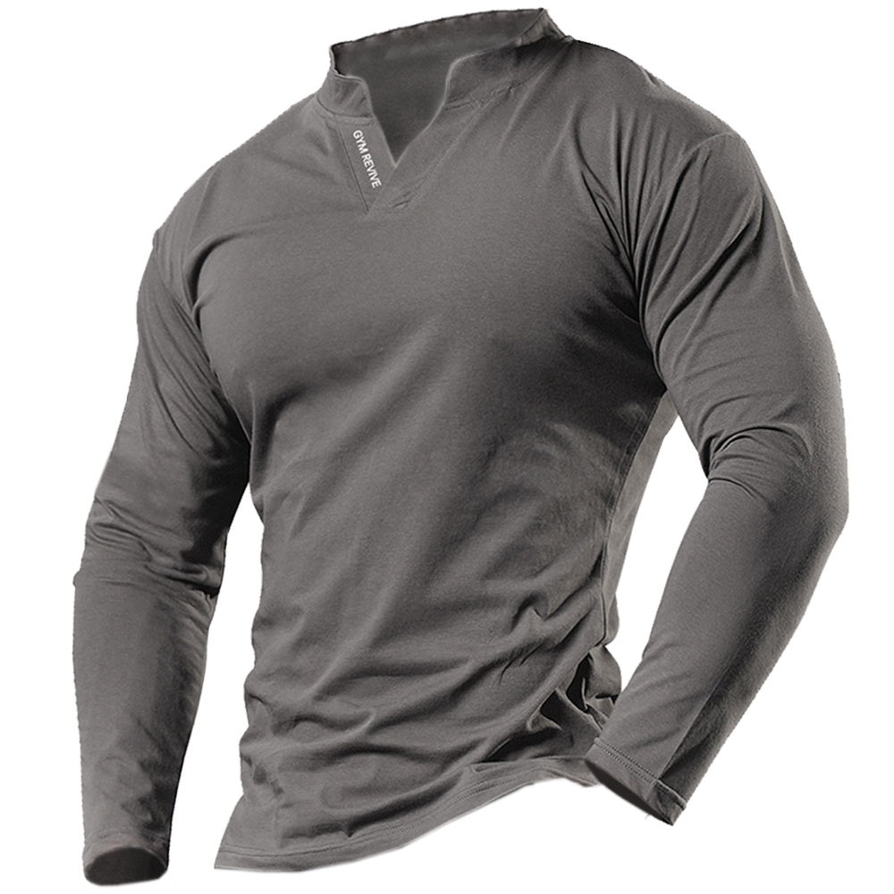 Men's Outdoor V Neck Chic Breathable Casual Long Sleeve T-shirt