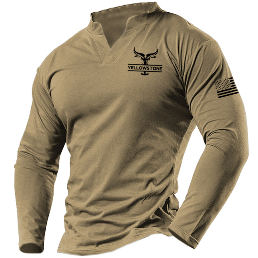 

Men's Yellowstone Western Cowboy Casual Long Sleeve T-Shirt