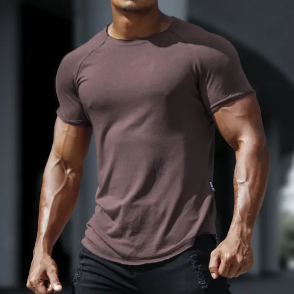 Men's Casual Basic Solid Color Breathable Thin Bottoming Shirt Sports Fitness Slim Short-sleeved T-shirt - Fineyoyo.com 