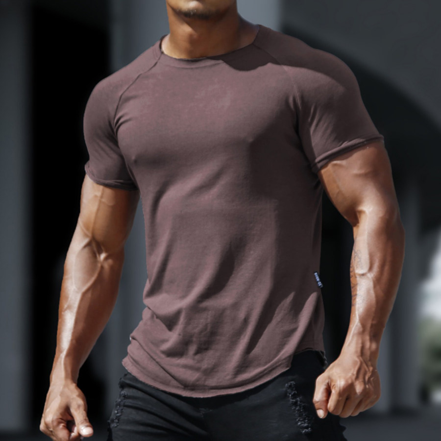 

Men's Casual Basic Solid Color Breathable Thin Bottoming Shirt Sports Fitness Slim Short-sleeved T-shirt