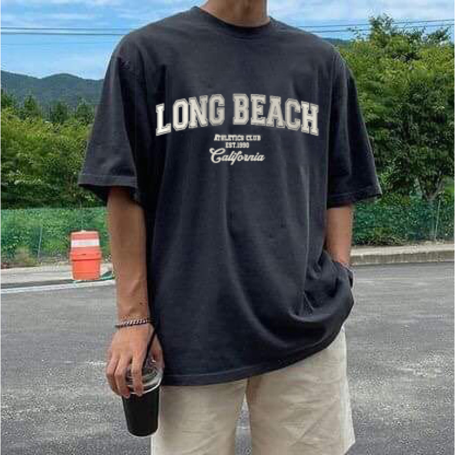 

Men's Street Retro Fashion Loose Casual Black Letter Print Short Sleeve T-Shirt