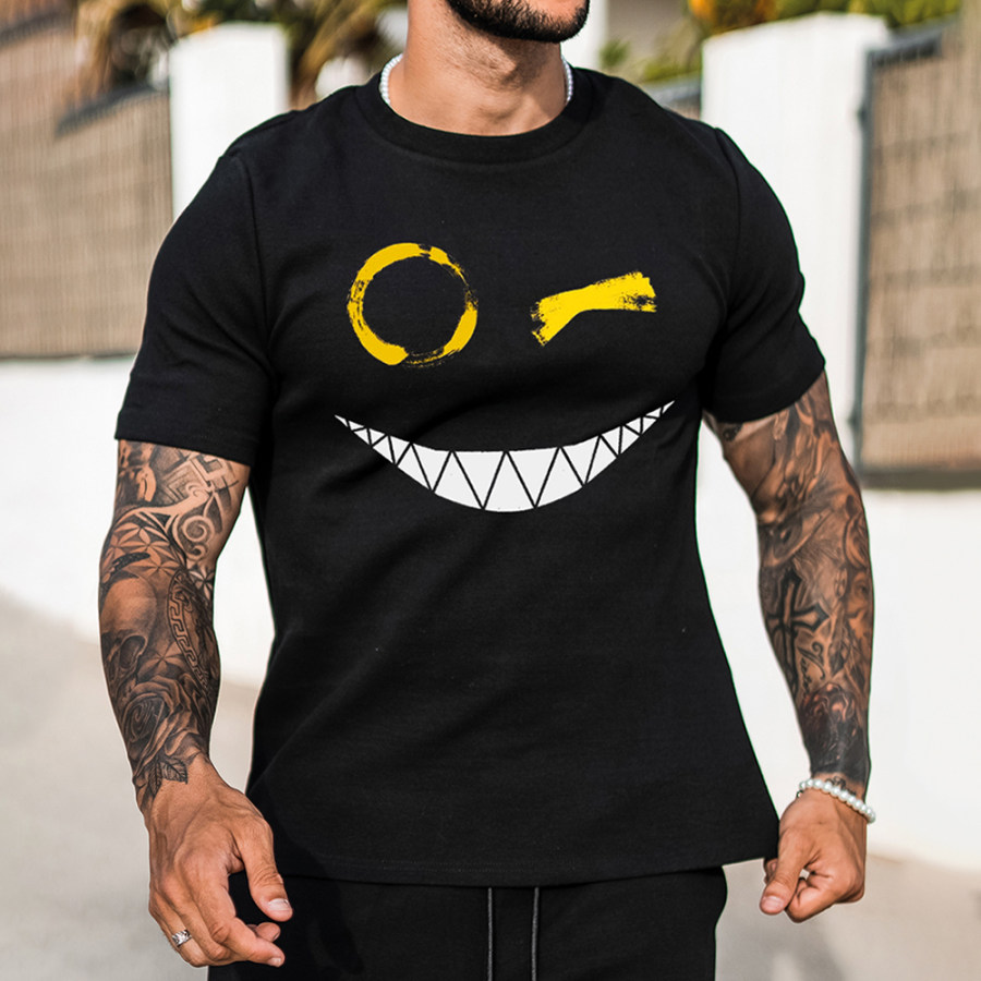 

Men's Fashion Smiley Print Short Sleeve T-Shirt Casual Crew Neck Top