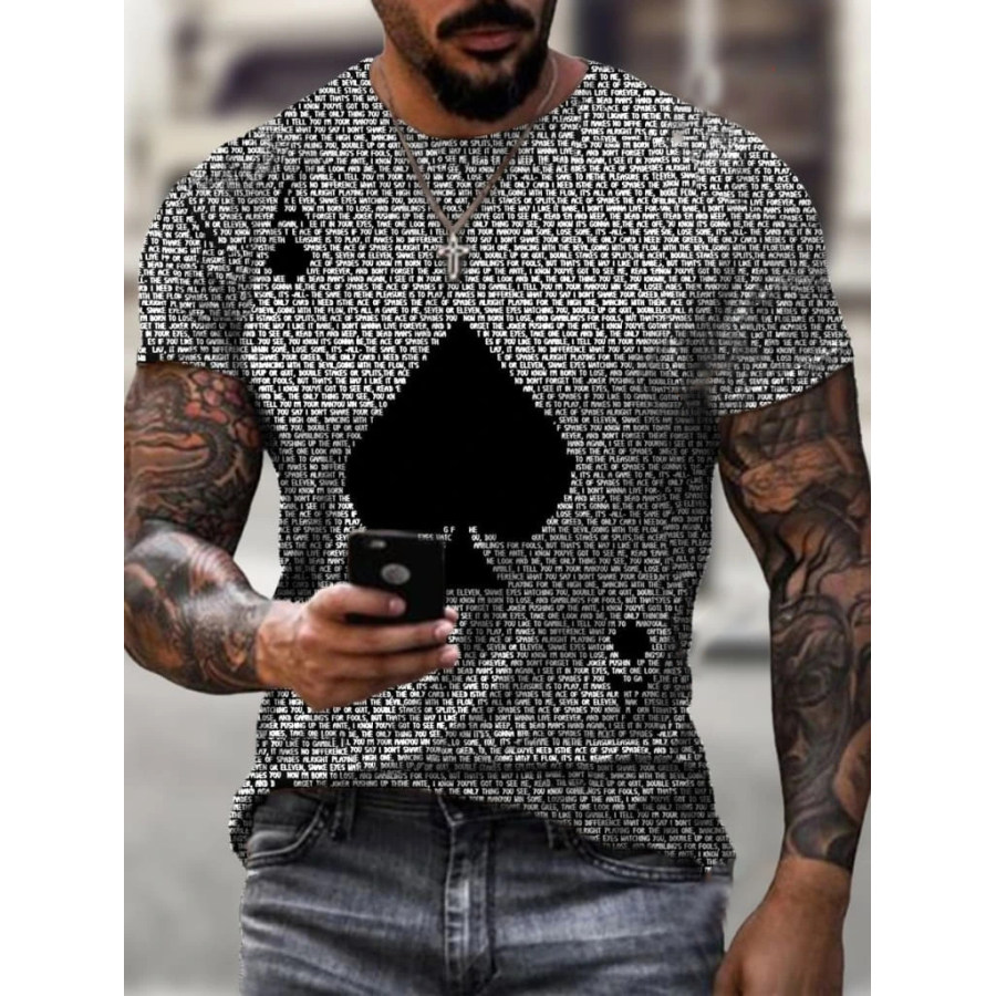 

Artistic Ace of Spades Playing Card Letter Print Men's T-shirt