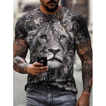 Designer vintage lion portrait art print T-shirt