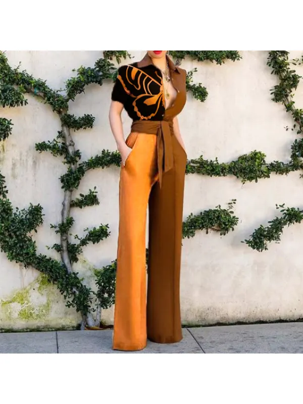 Women's Fashion Simple Butterfly Print Asymmetrical Jumpsuit - Funluc.com 