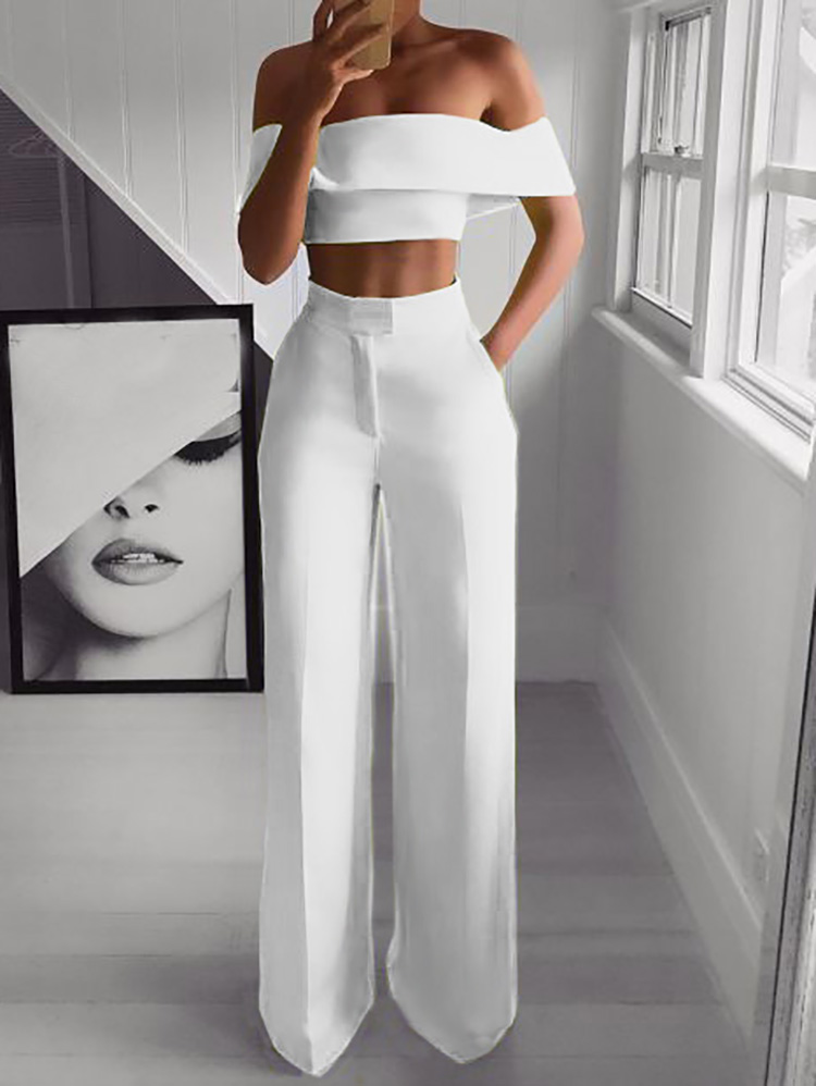 Sexy Bare Back Sloping Shoulder Sleeveless Pure Colour Suit