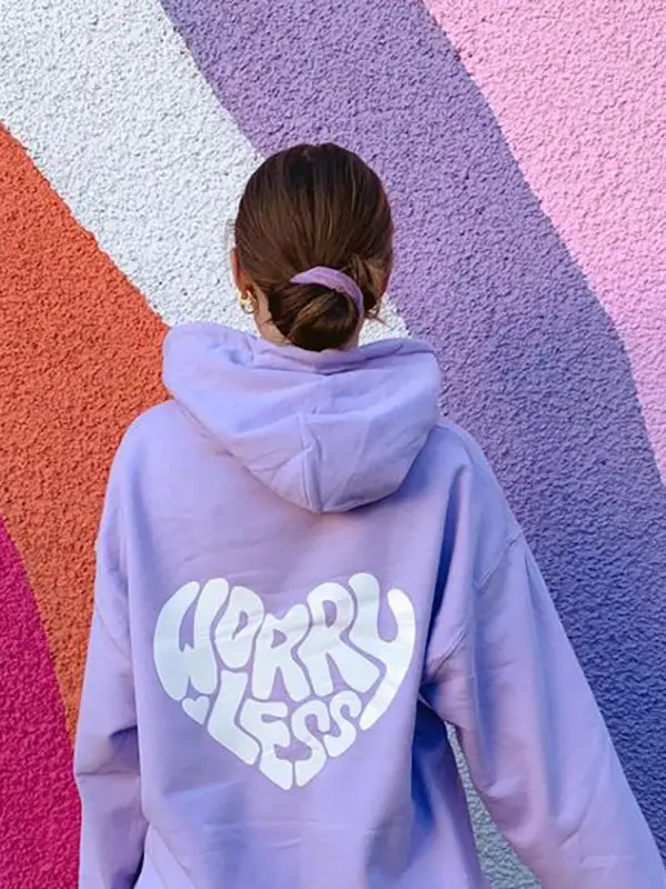 Worry Less Purple Print Women's Hoodie - Oasisjoy.com 