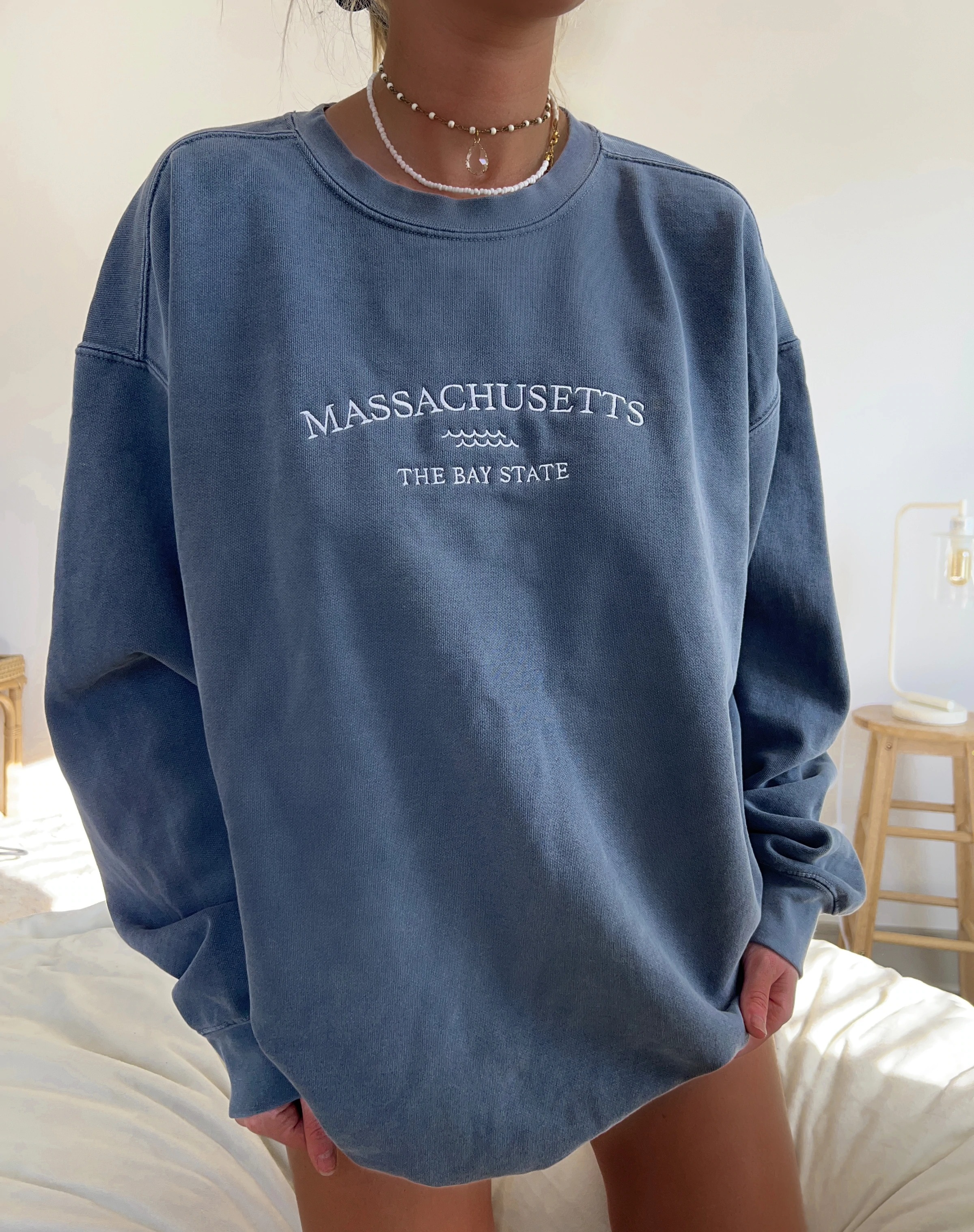 Embroider Massachusetts Sweatshirt Women's Chic Hoodie