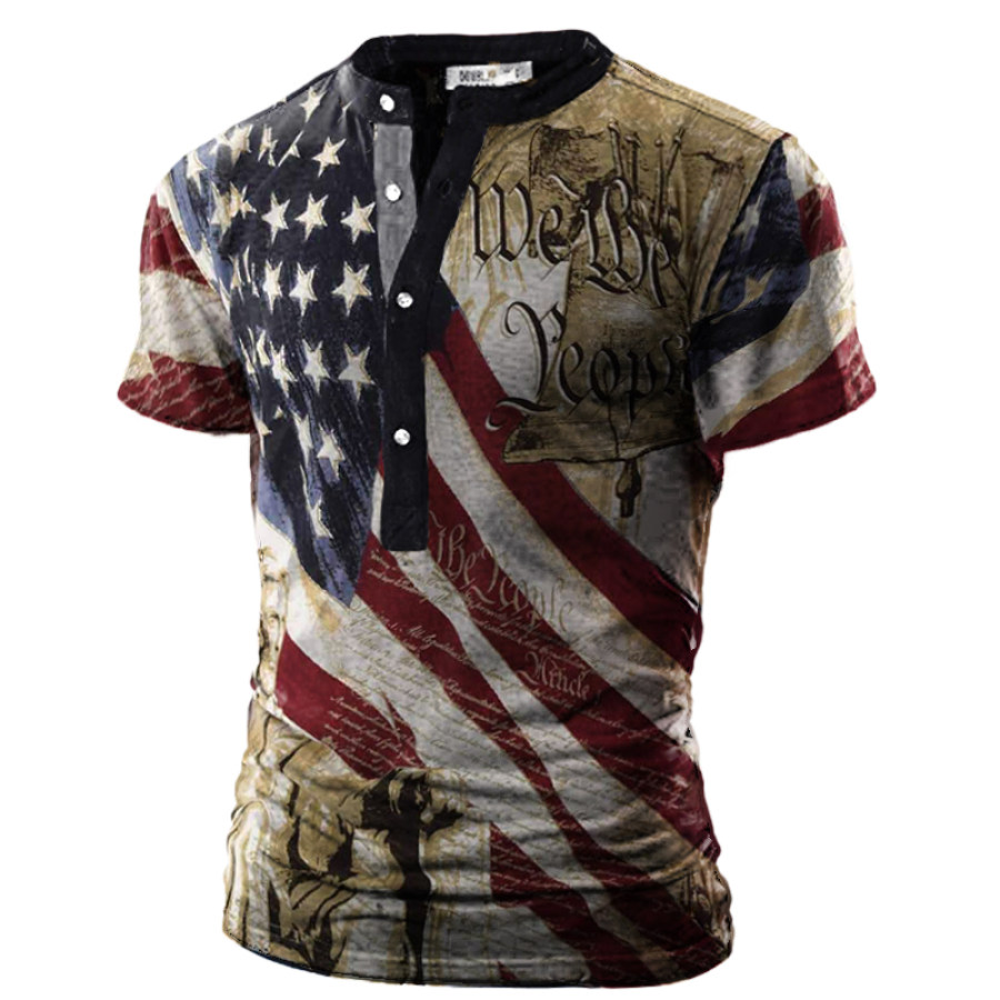 

Mens Outdoor Comfortable And Breathable Flag Printed T-shir