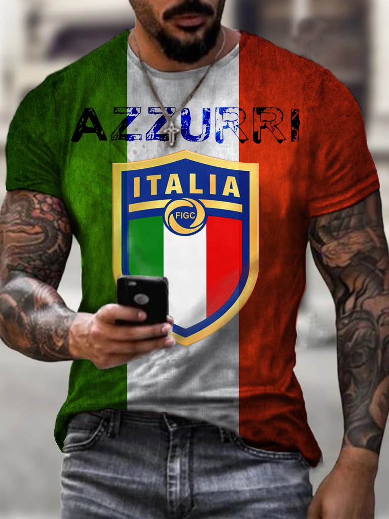 Mens Italian Football Team Print Fashion Casual T-shirt