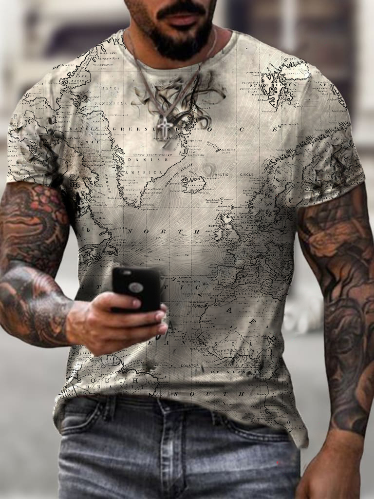 Earth Map Print Chic T-shirt