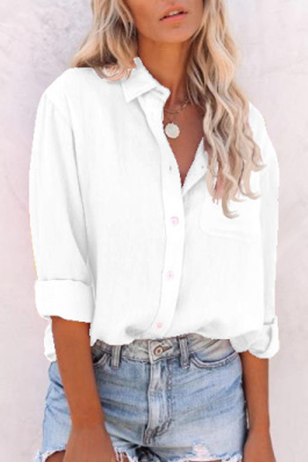 Solid A Lapel Long Sleeve Blouse