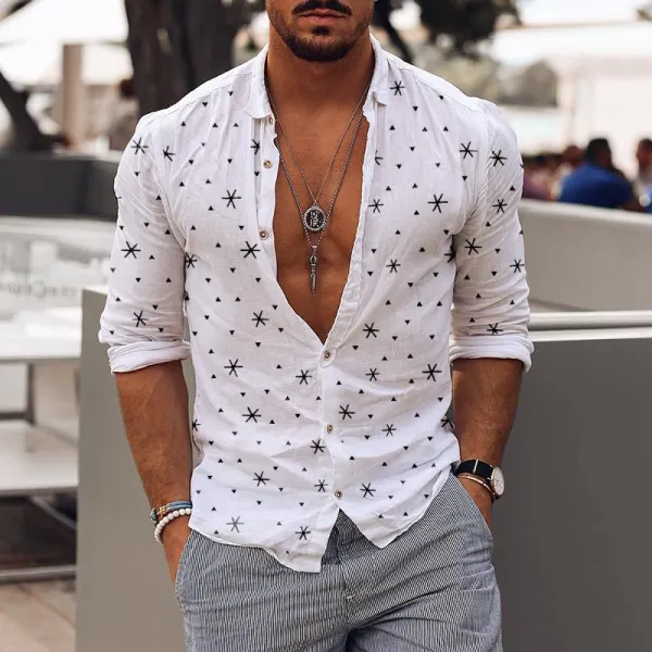 Новая мужская модная винтажная повседневная рубашка с принтом якоря - Paleonice.com 