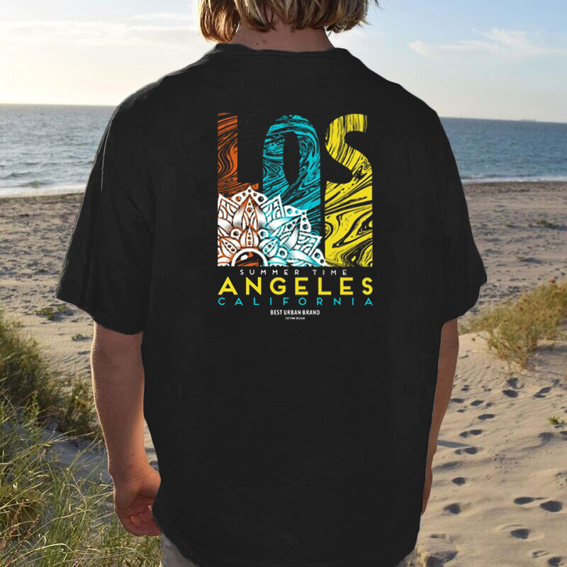Men Fashion LA Print Casual T shirt