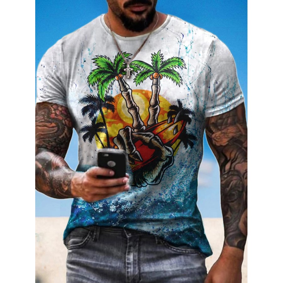 

Mens Skull Coconut Tree Print Fashion Casual T-shirt