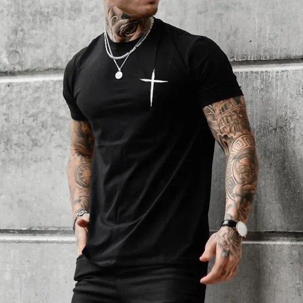 Mens Cross Print Sports Casual T-shirt - Chrisitina.com 