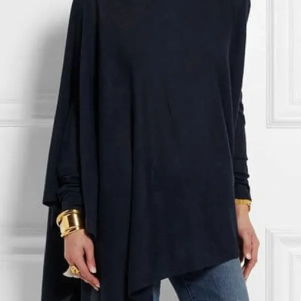 Casual Long Sleeve Loose Irregular Pure Color Pullover T-Shirt Top - Kalesafe.com 