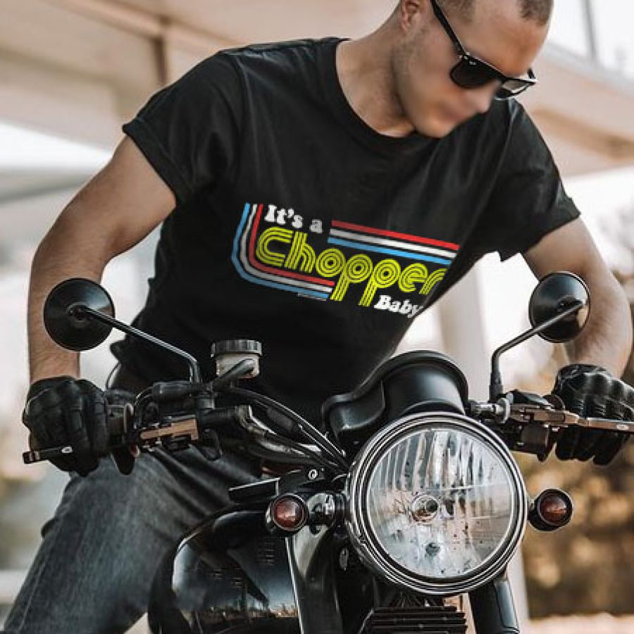 

Retro fashion printed motorcycle short-sleeved T-shirt