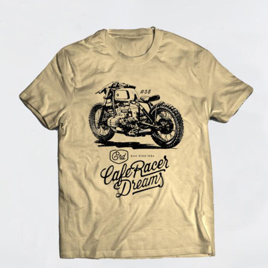 

Retro motorcycle tough guy cotton short sleeve T-shirt