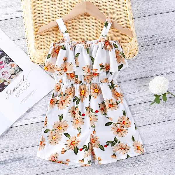 【18M-7Y】Sweet Flower Print Off The Shoulder Sling Bodysuit - Popopiestyle.com 