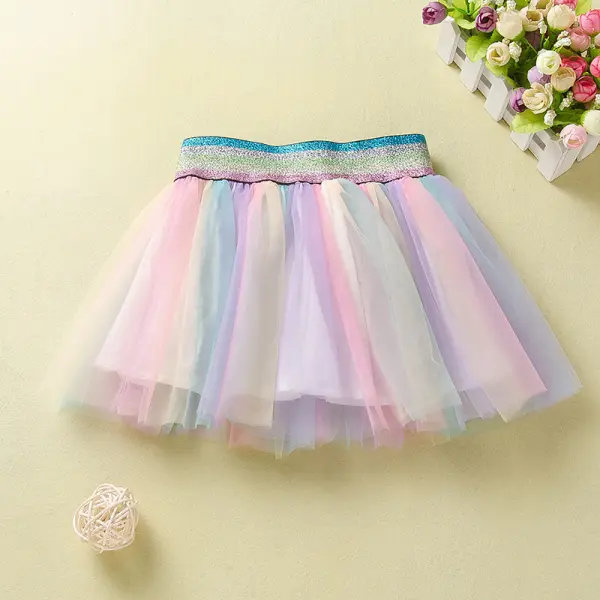 【18M-7Y】Girls Rainbow Gradient Mesh Skirt - Popopiestyle.com 