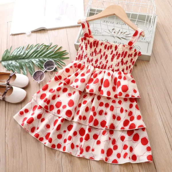 【3Y-13Y】Girls Fresh Sweet Polka Dot Camisole Cake Dress - Popopiestyle.com 