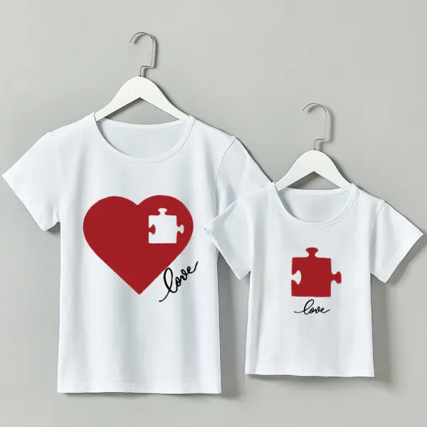 Casual Heart Print Round Neck Short Sleeve Mom Kid Matching T-shirt - 1137 - Popopiestyle.com 