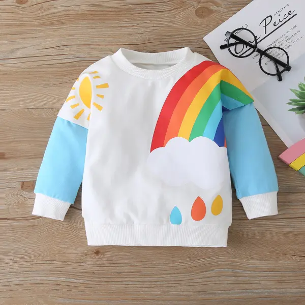 【18M-7Y】Kids Rainbow Print Round Neck Sweatshirt - Popopiearab.com 