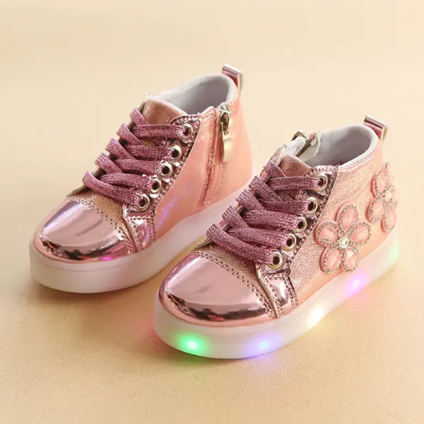 Girls Led Lights Lace Up Sneakers - Popopiearab.com 