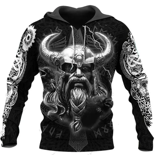 Mens 3d horn print casual long-sleeved hoodie sweater - Nikiluwa.com 