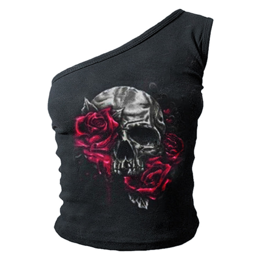 

Oblique shoulder strap skull print vest T-shirt