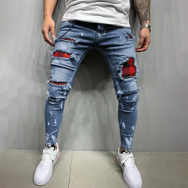 Men's ripped printed jeans - Ootdyouth.com 