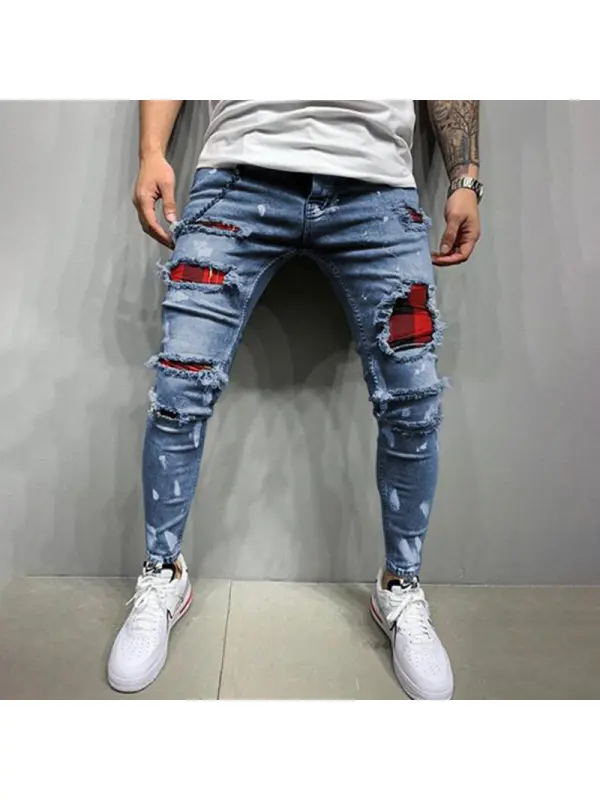 Men's ripped printed jeans - Ootdmw.com 