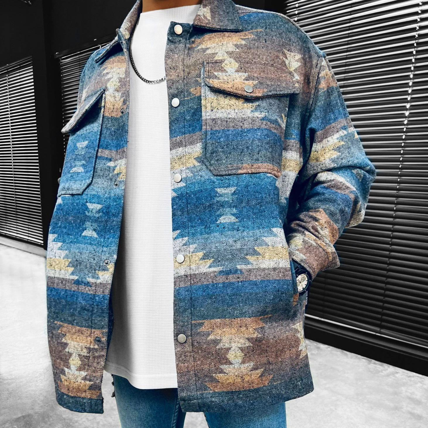 Geometric Ethnic Print Long sleeved Jacket