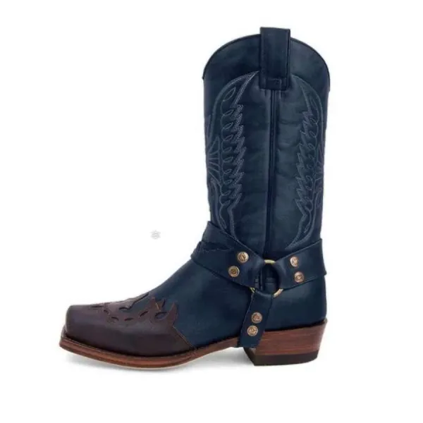 Western vintage leather splice embroidery boots - Cotosen.com