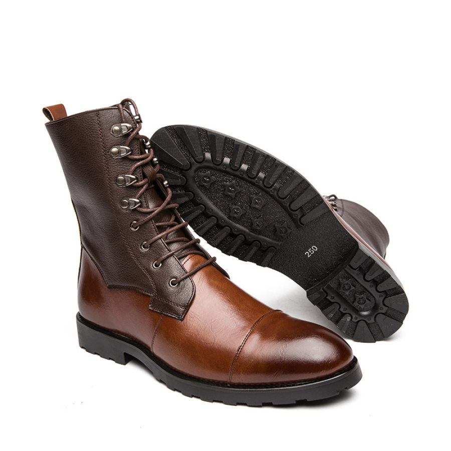 

Western vintage color block lace-up leather boots