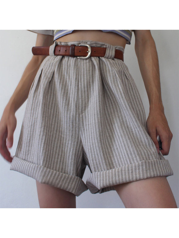 Vintage Fashion Loose Striped Shorts - Inkshe.com 