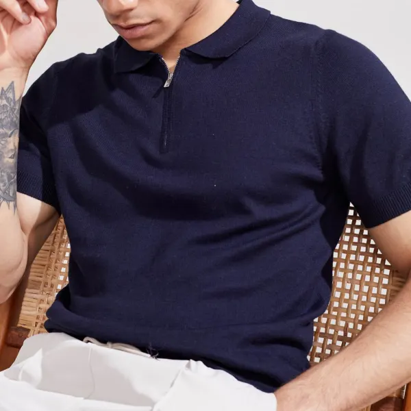 Navy blue short-sleeved polo shirt - Menilyshop.com 