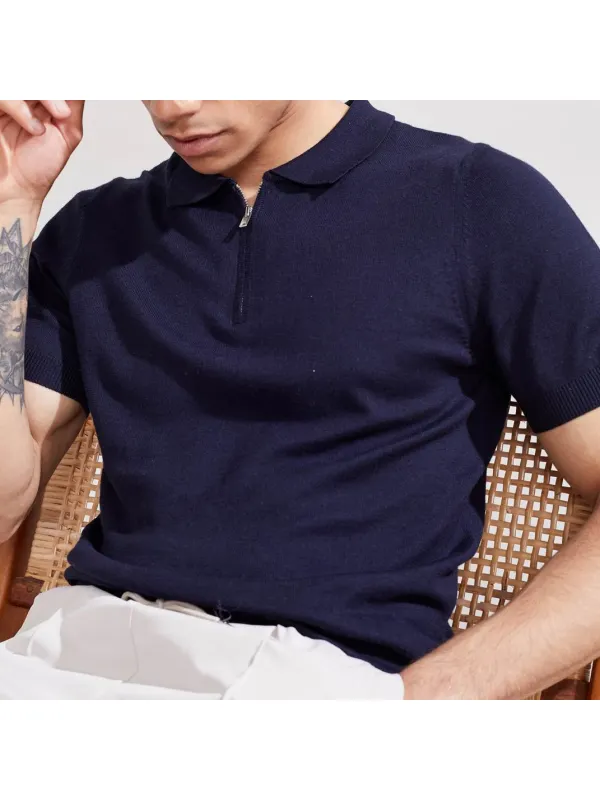 Navy blue short-sleeved polo shirt - Plazabery.chimpone.com 