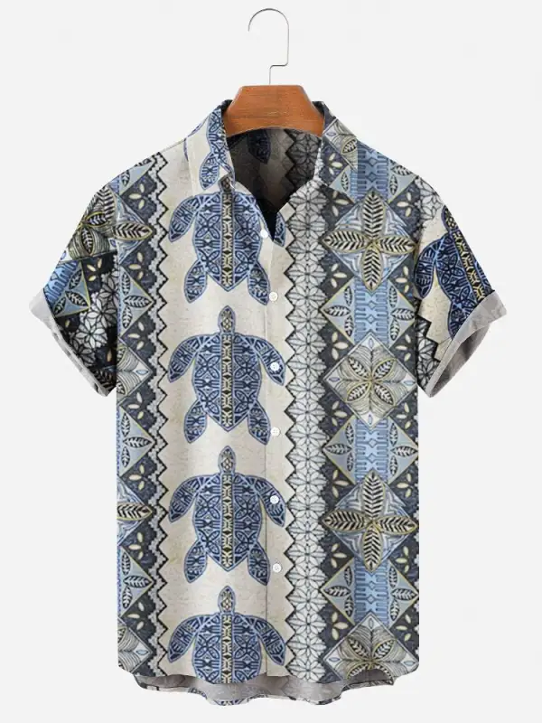 Mens Blue Sea Turtle Print Tribal Casual Shirts - Plazabery.chimpone.com 