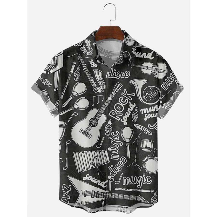 

Mens Guitar Music Print Summer Short Sleeves Shirts