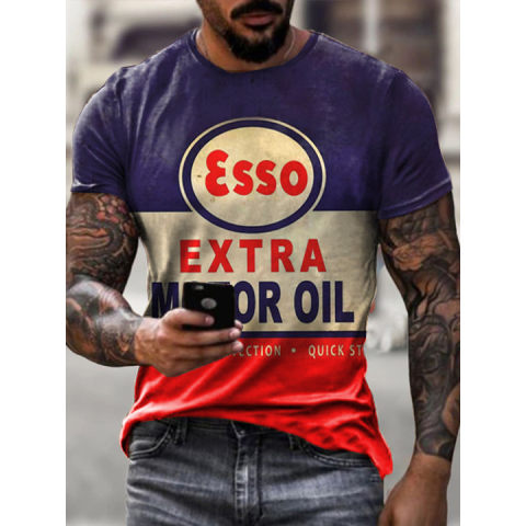 Mens Vintage Motor Esso Oil Badge Printed T-shirt